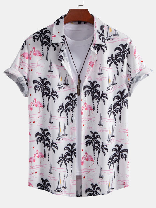 Atwater® | Geknöpftes Hemd mit Palmen-Flamingo-Print